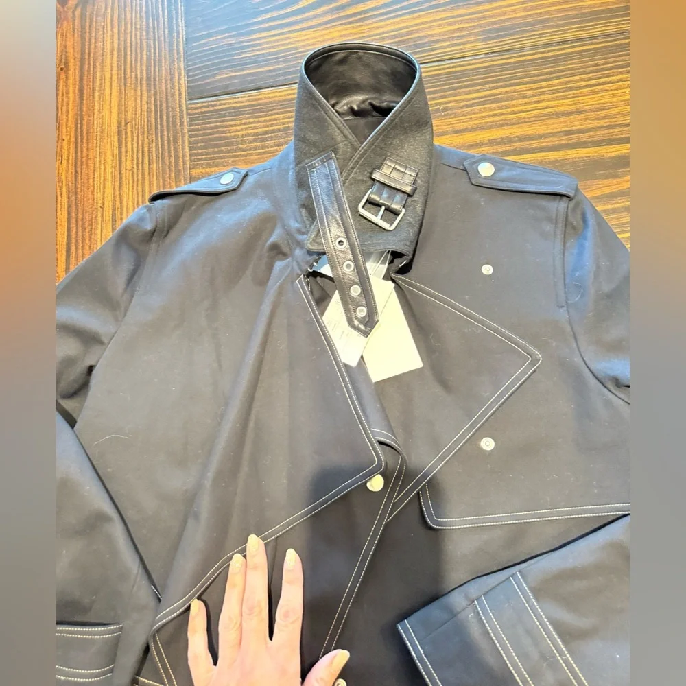 Helmut Lang NWT Black Cropped Trench Coat with Leather Accents - Picture 2 of 16